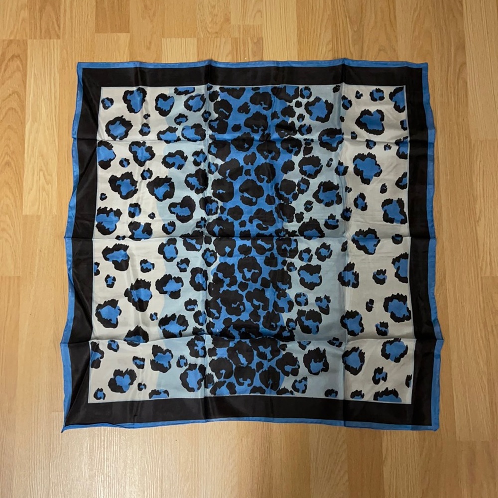 NWOT - 100% Silk Scarf Blue Leopard Print